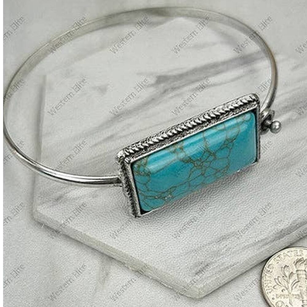 Silver & Blue Turquoise Stone Bangle